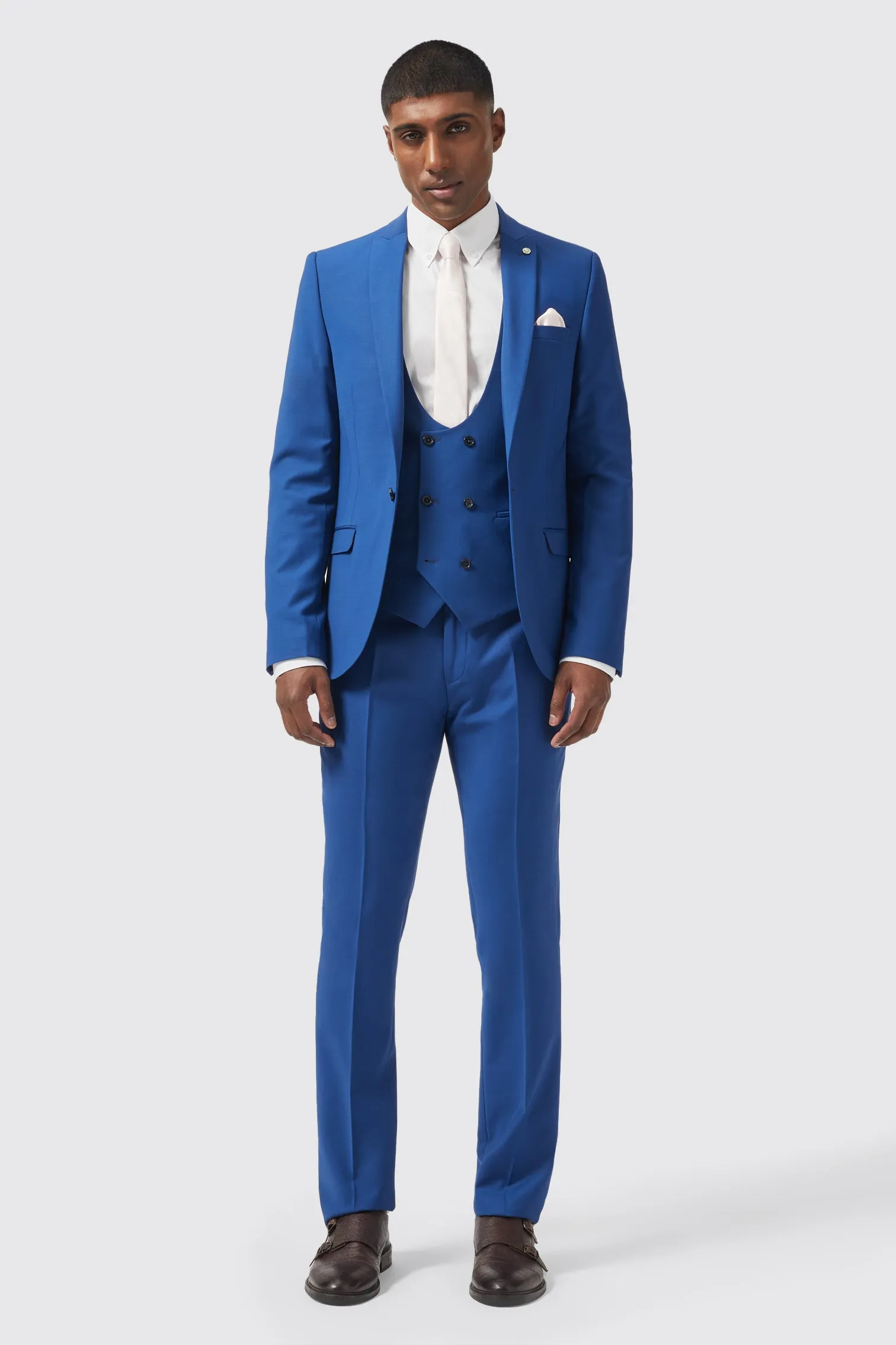 Ginsberg Skinny Fit Blue Wool Waistcoat - ARCHIVE