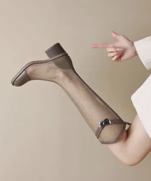 Handmade Tulle Knee Boots Splicing Hollow Out Suede Boots