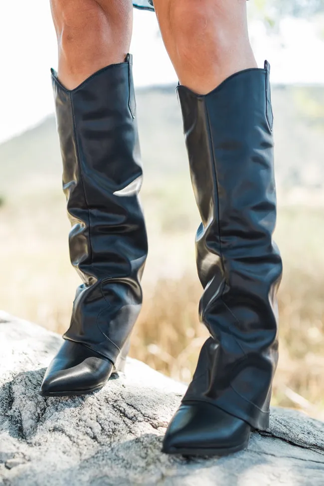 Heather Black Leather Fold Over Boots FINAL SALE