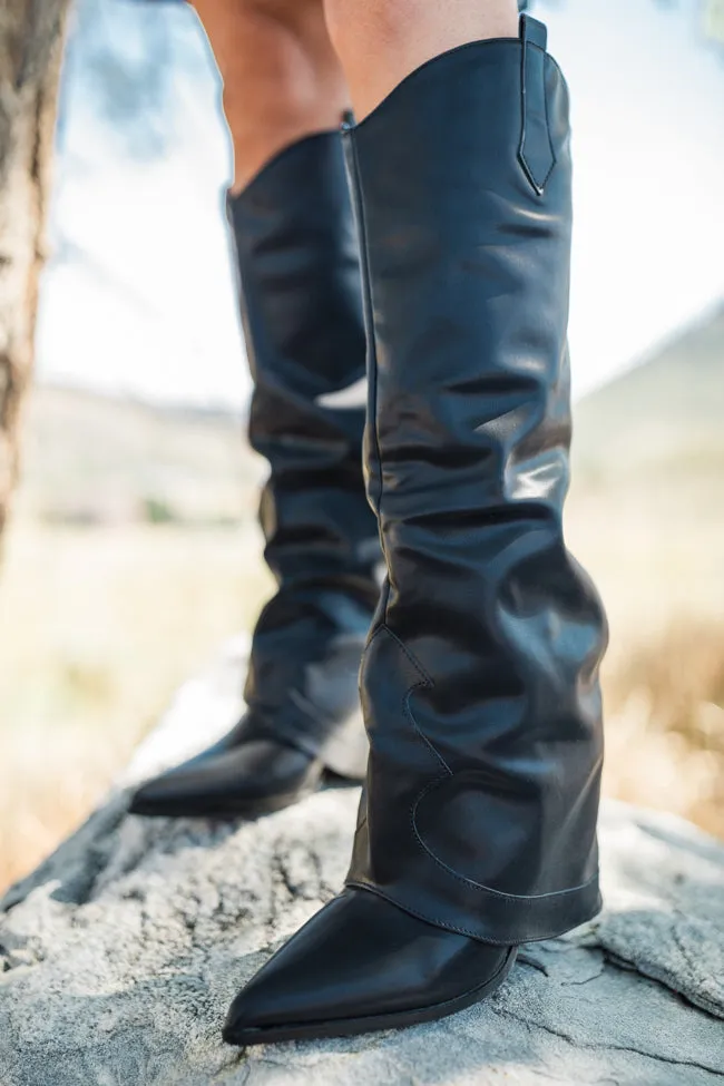 Heather Black Leather Fold Over Boots FINAL SALE
