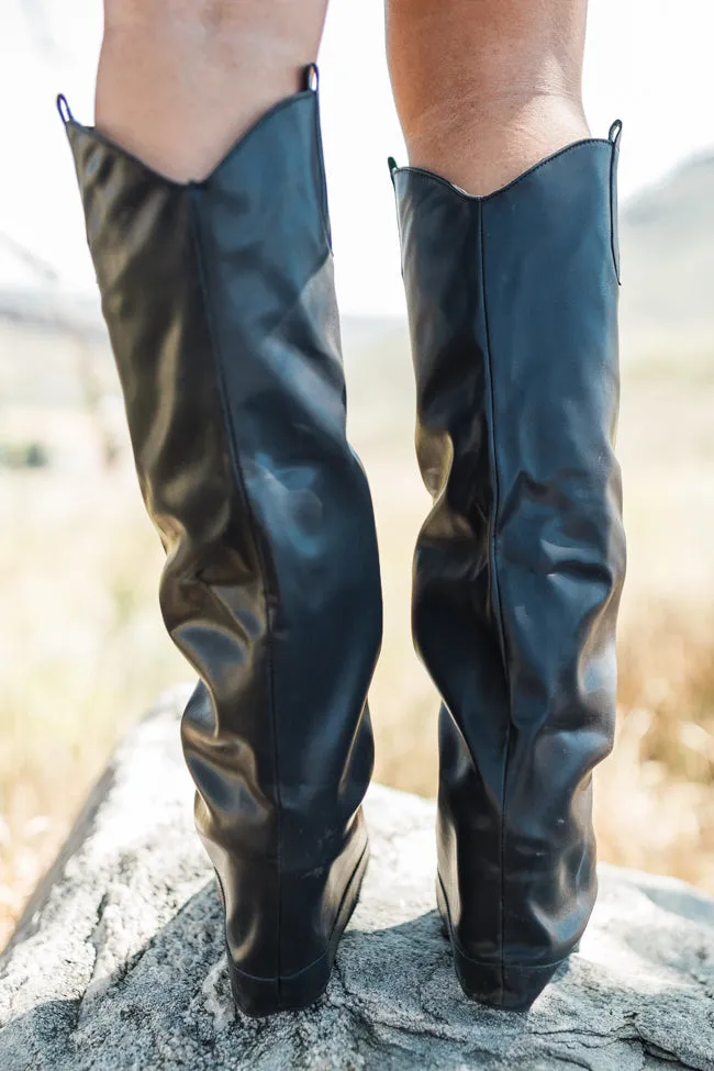 Heather Black Leather Fold Over Boots FINAL SALE