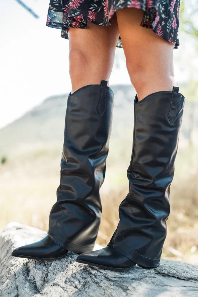 Heather Black Leather Fold Over Boots FINAL SALE