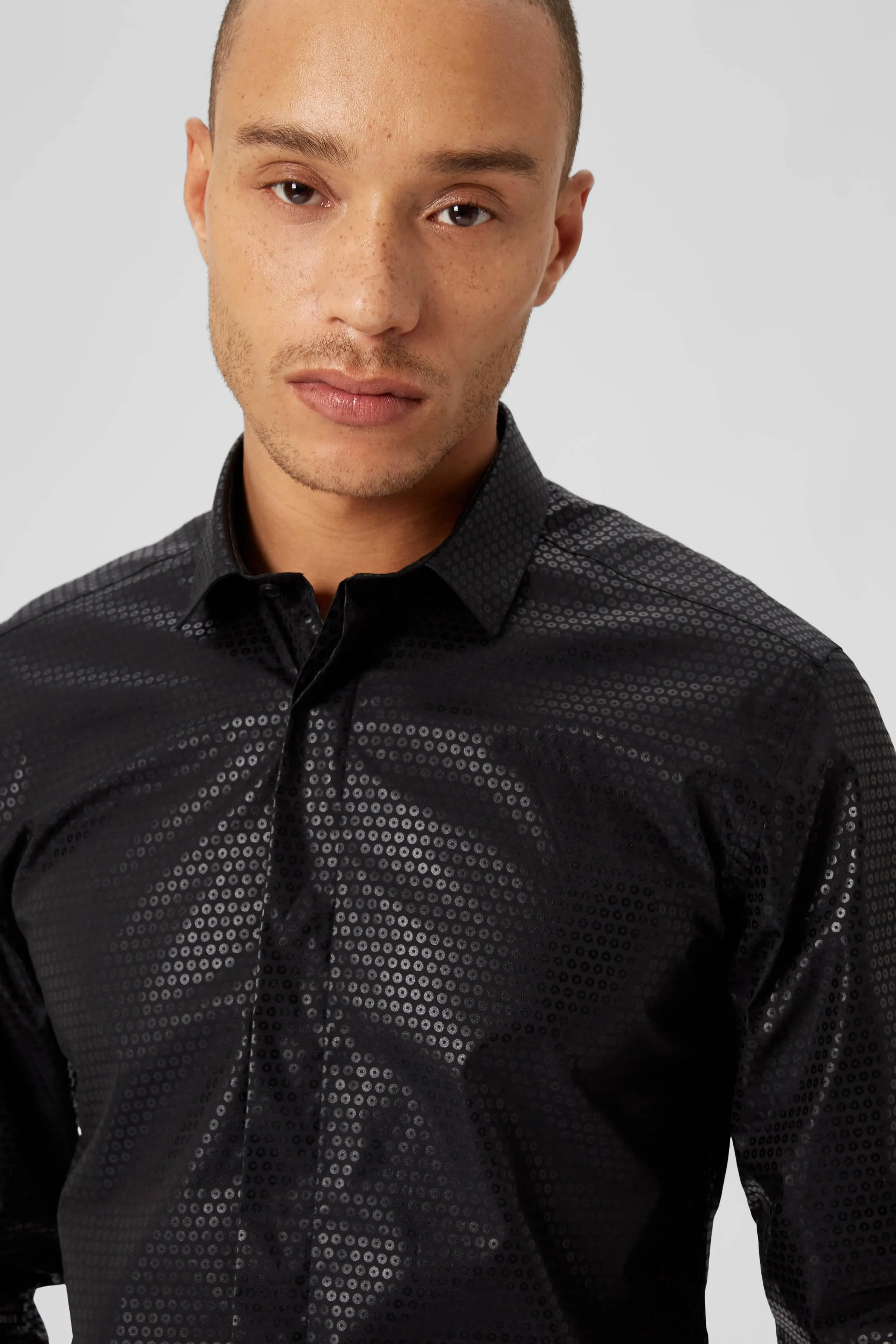 Hester Slim Fit Black Sequin Cotton Shirt - ARCHIVE