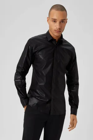 Hester Slim Fit Black Sequin Cotton Shirt - ARCHIVE
