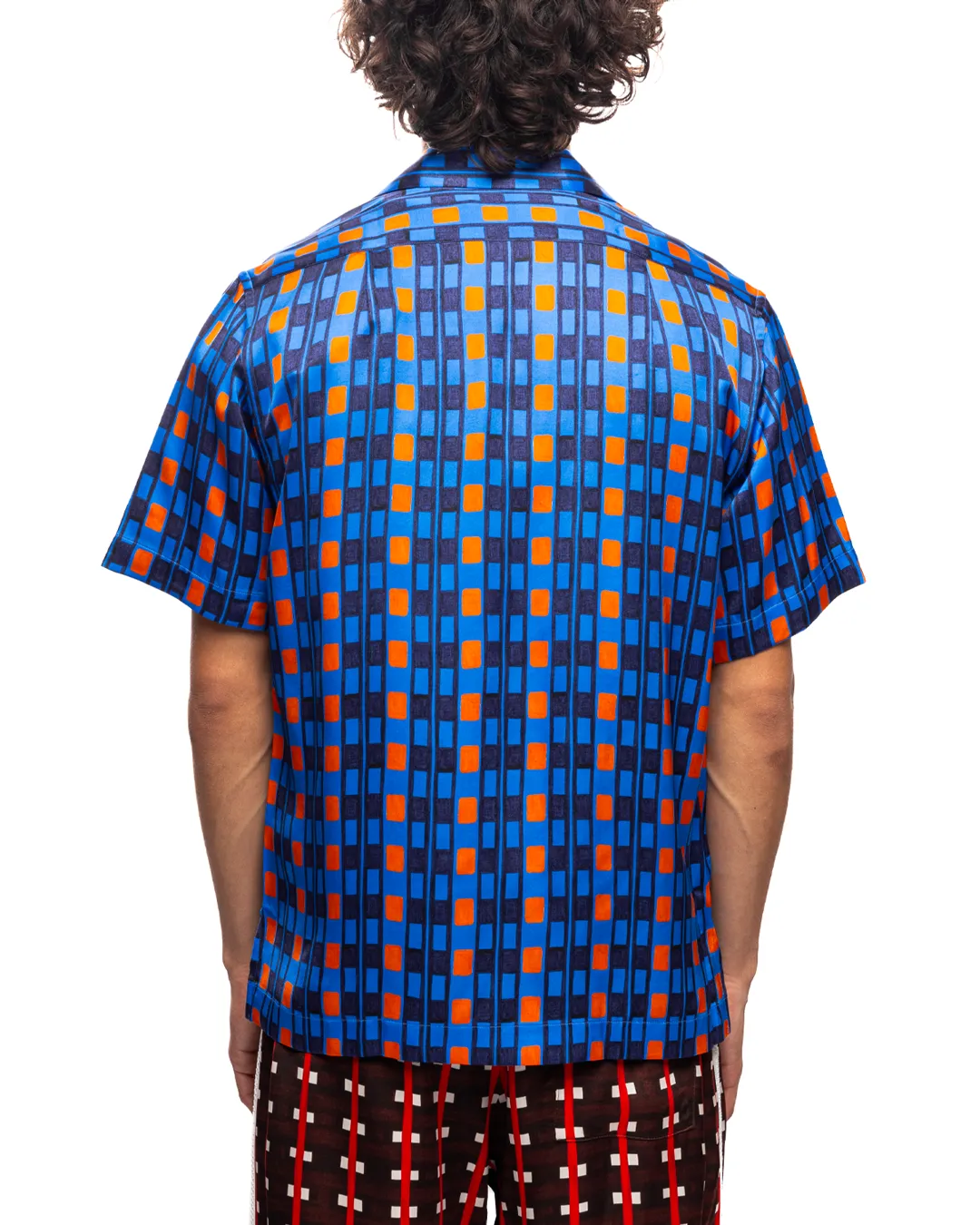 Highlife Bowling Shirt Blue Viscose Print Blue/Orange