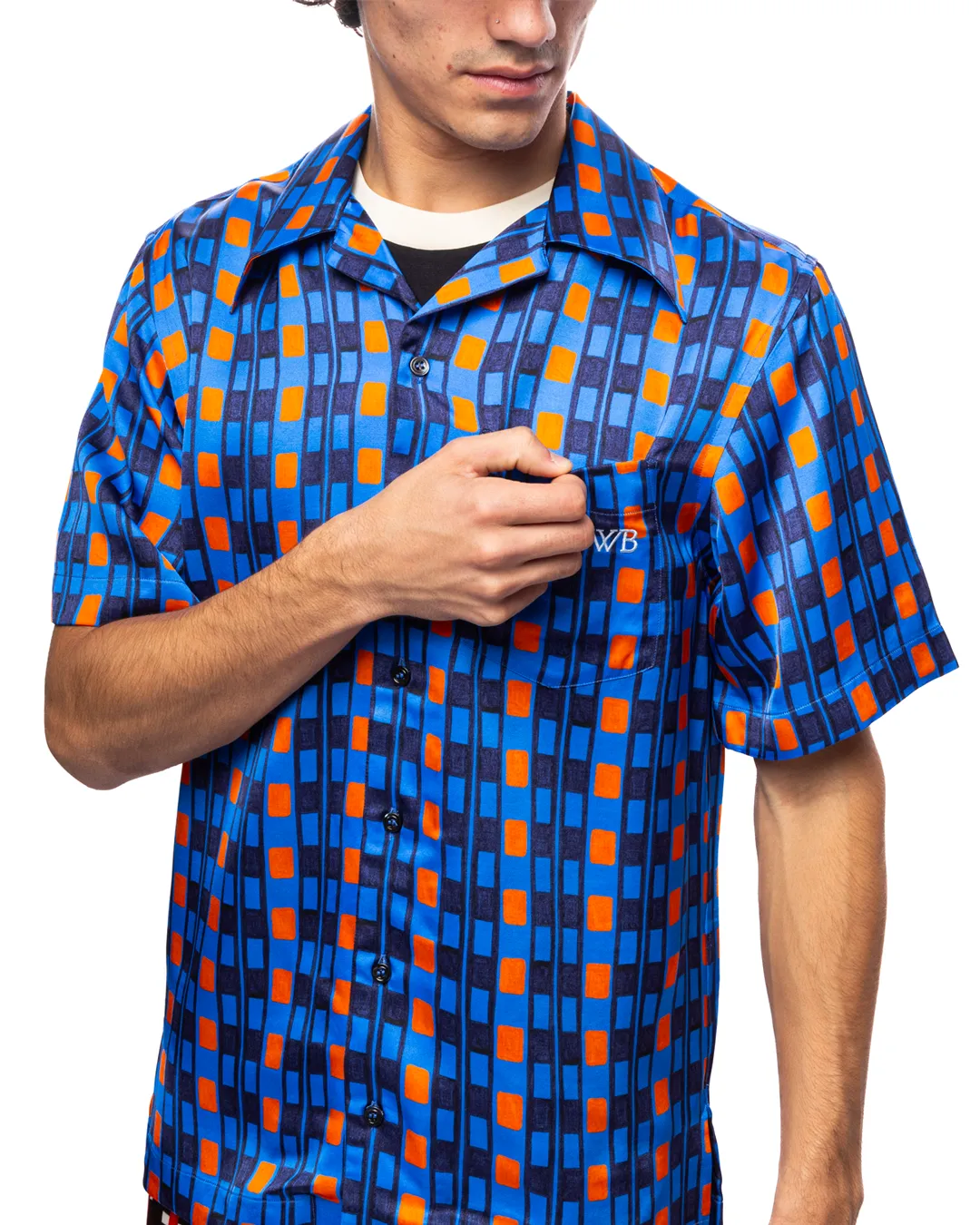 Highlife Bowling Shirt Blue Viscose Print Blue/Orange