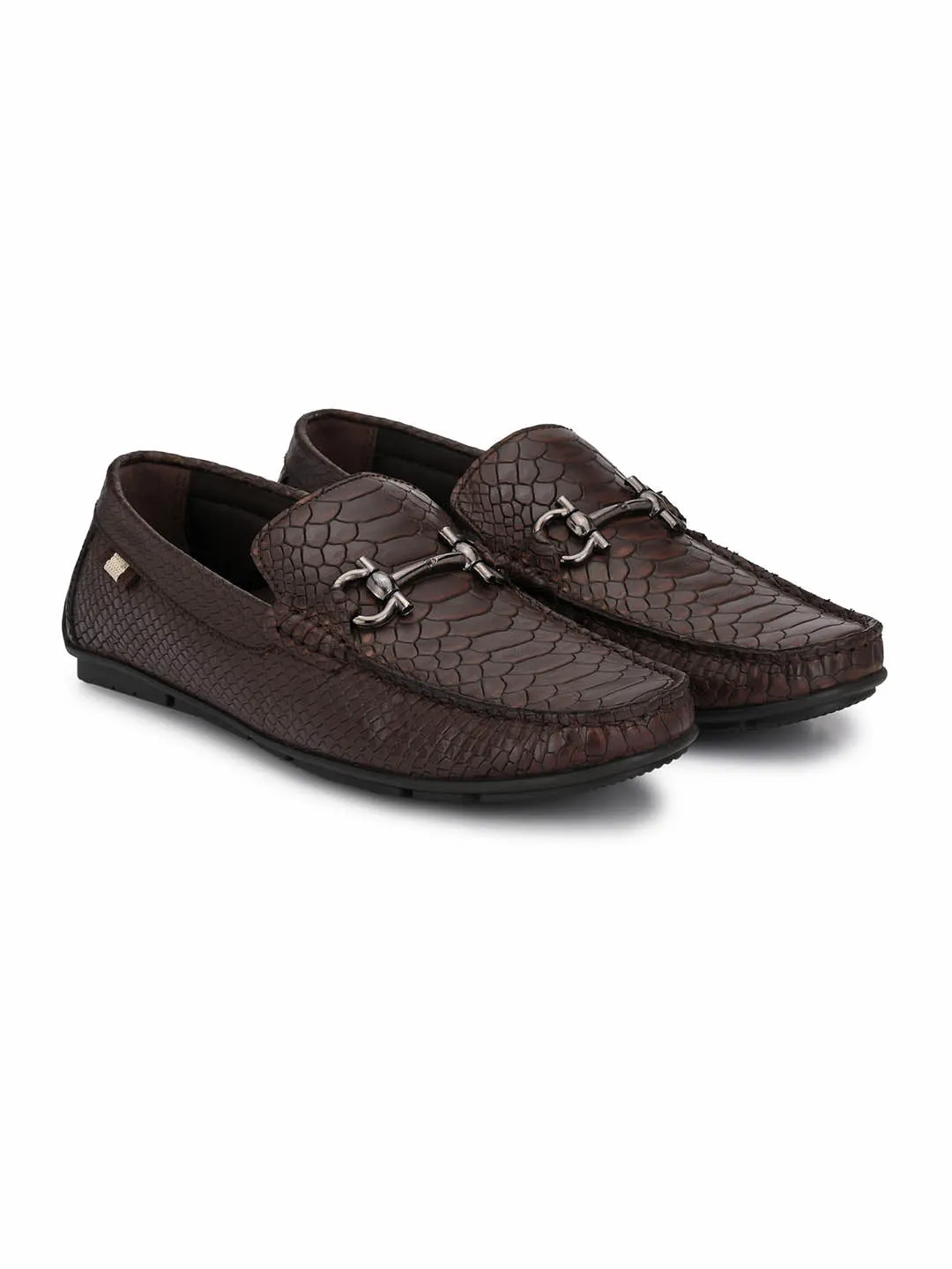 Hitz Men's Brown Leather Slip-On Casual Loafer Shoes