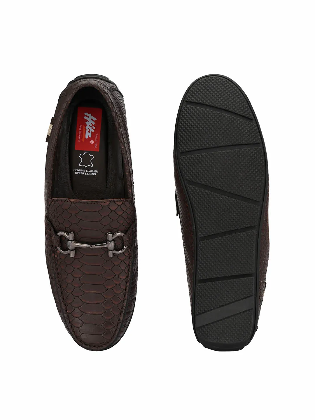 Hitz Men's Brown Leather Slip-On Casual Loafer Shoes