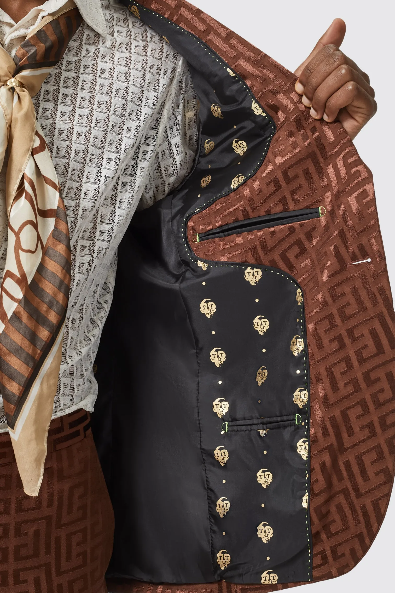 Hurston Slim Fit Brown Jacquard Suit - ARCHIVE