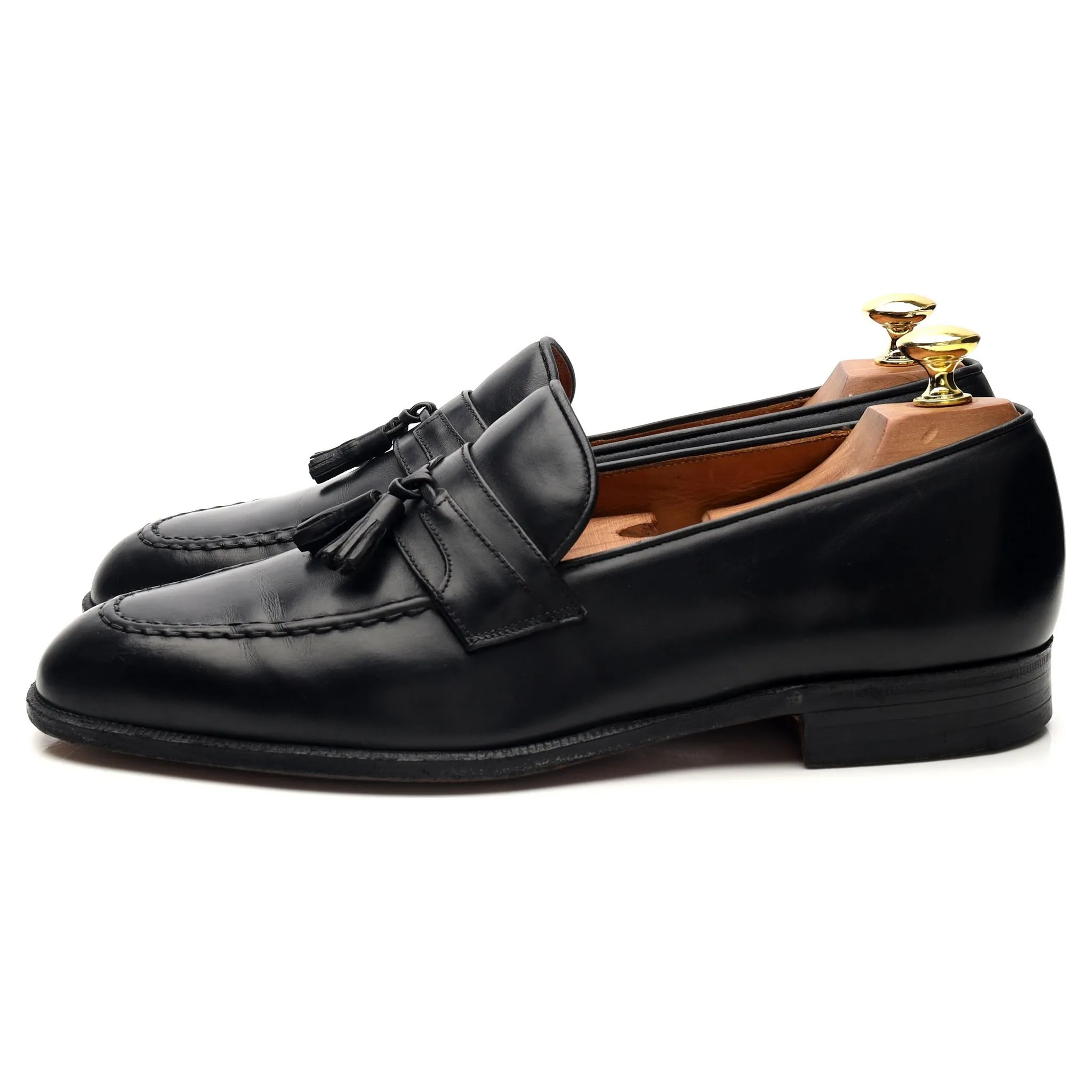 'Indus' Black Leather Tassel Loafers UK 8.5 G