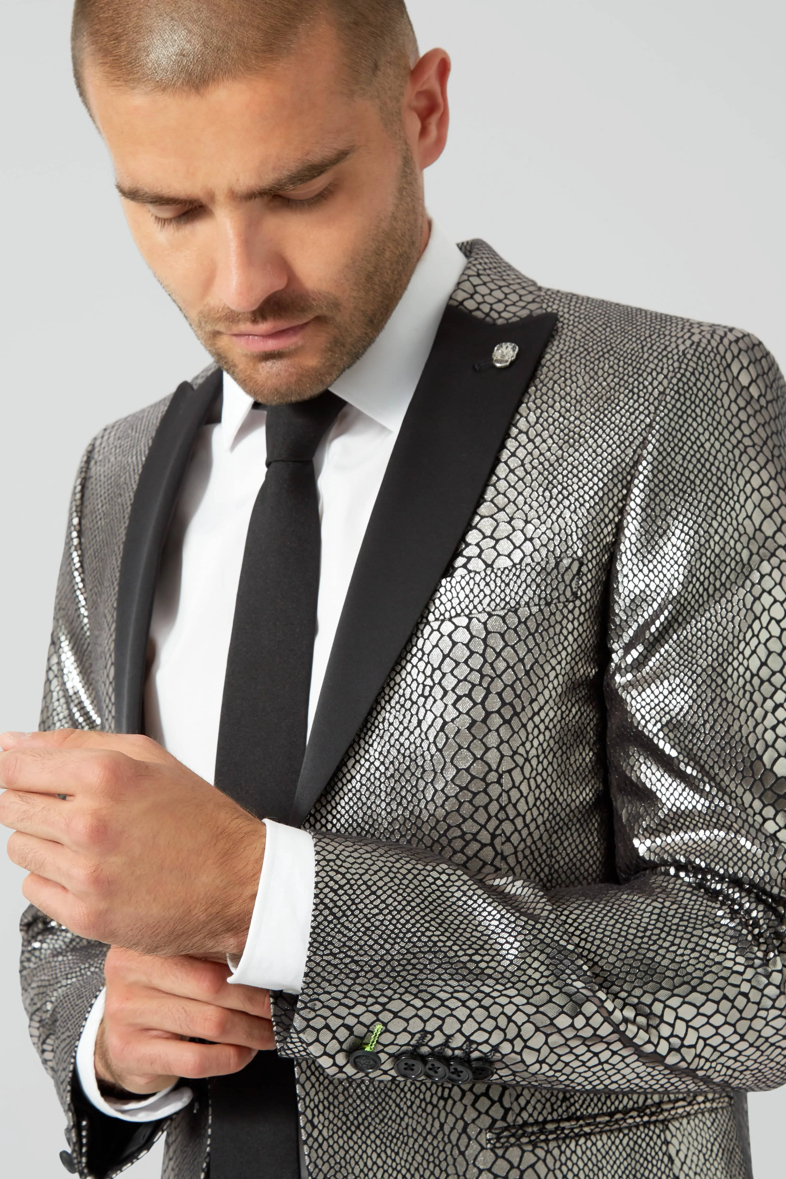 Insight Skinny Fit Silver Snake Print Jacket - ARCHIVE