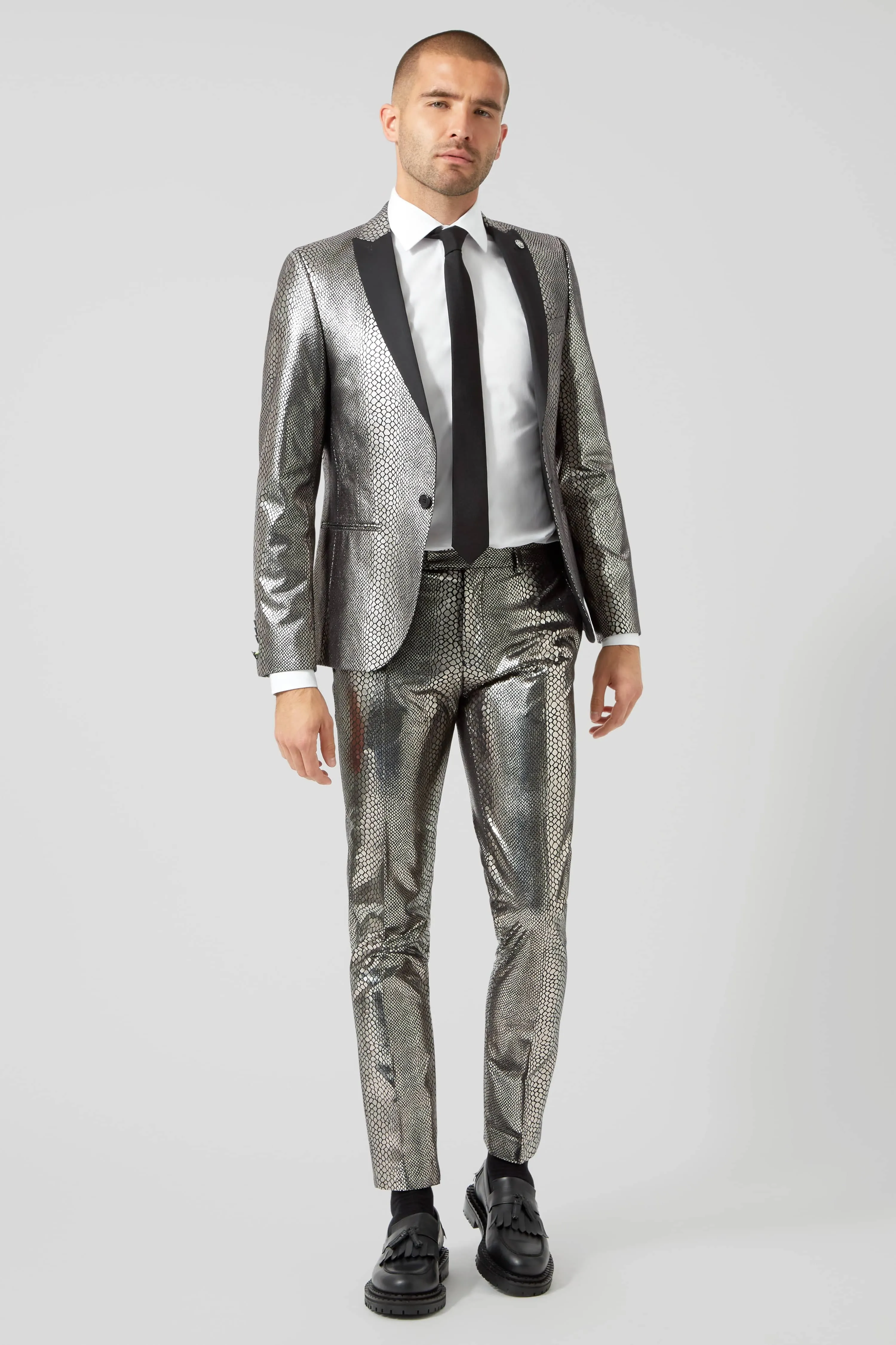 Insight Skinny Fit Silver Snake Print Jacket - ARCHIVE