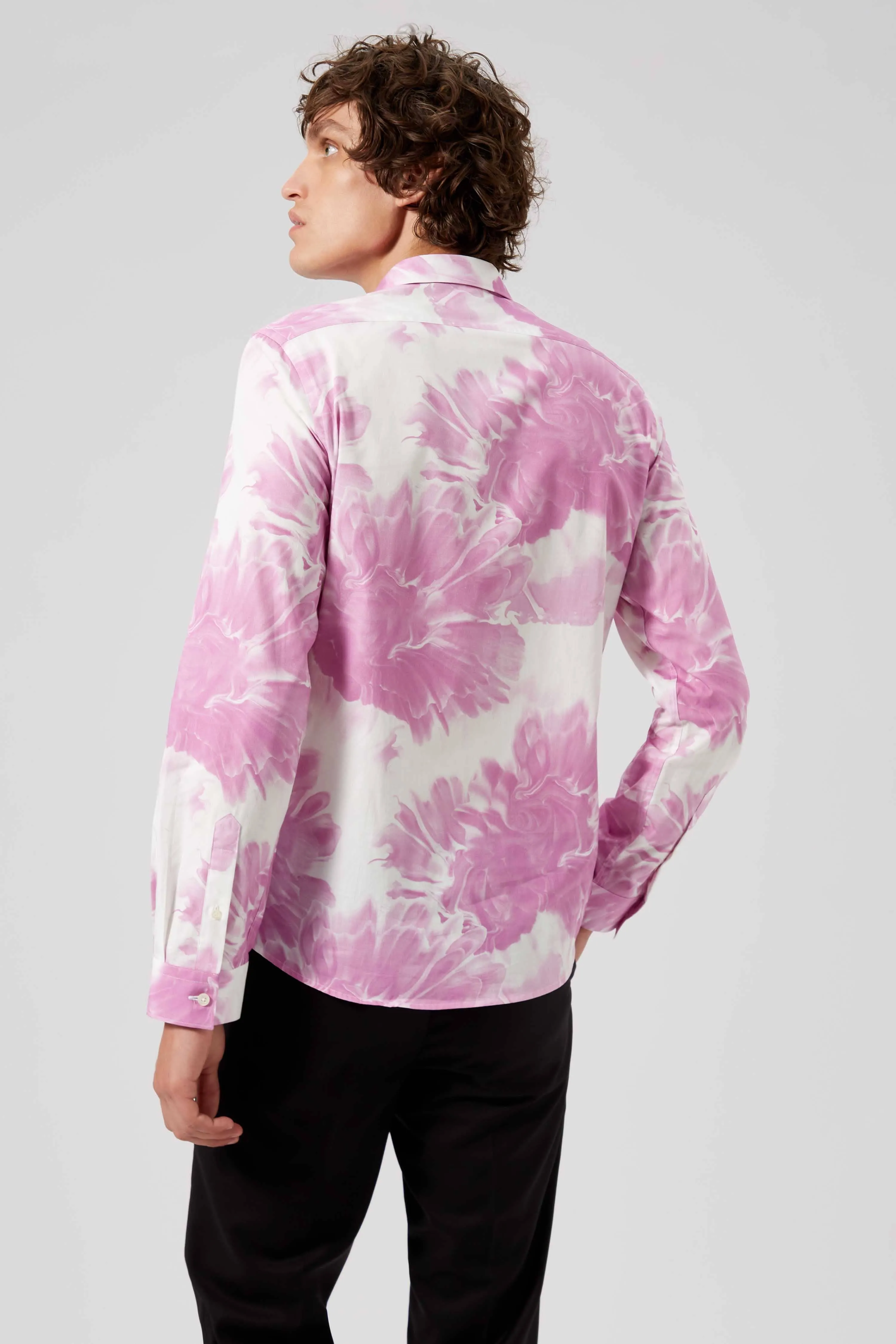 Judd Skinny Fit Pink Floral Cotton Shirt - ARCHIVE