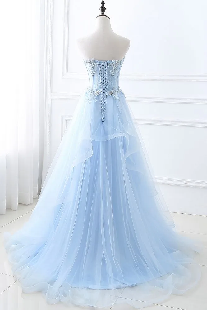 kamahe CHARLIZE |Ball Gown Sweetheart Tulle Sky Blue Prom Party Gowns with Sequins