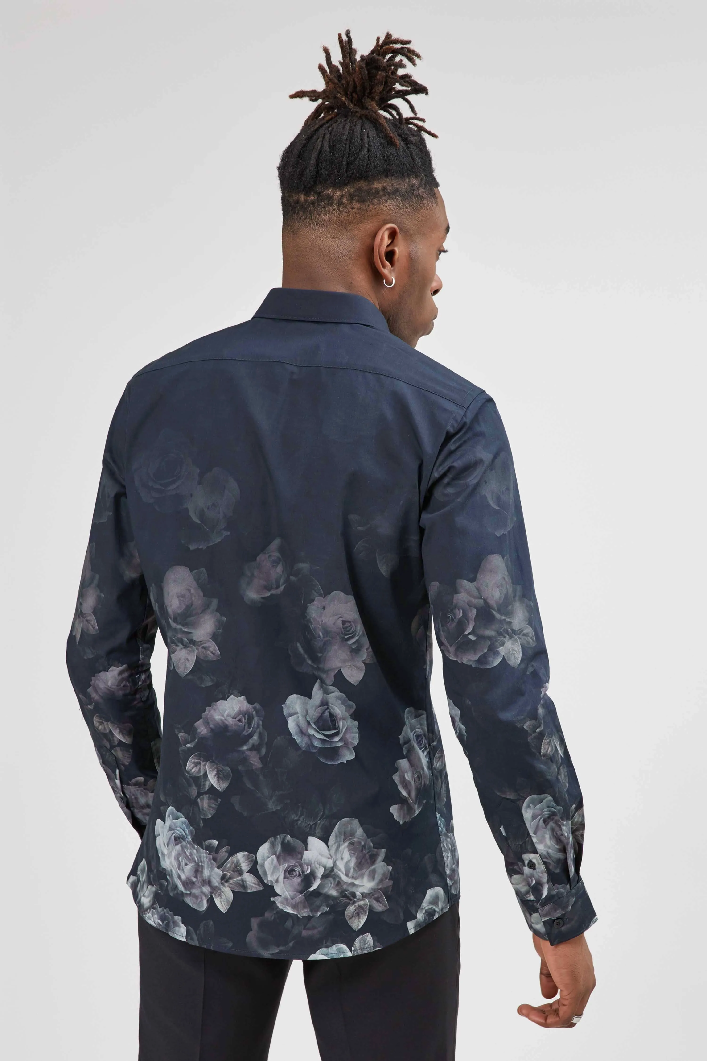 Kember Slim Fit Blue Floral Shirt