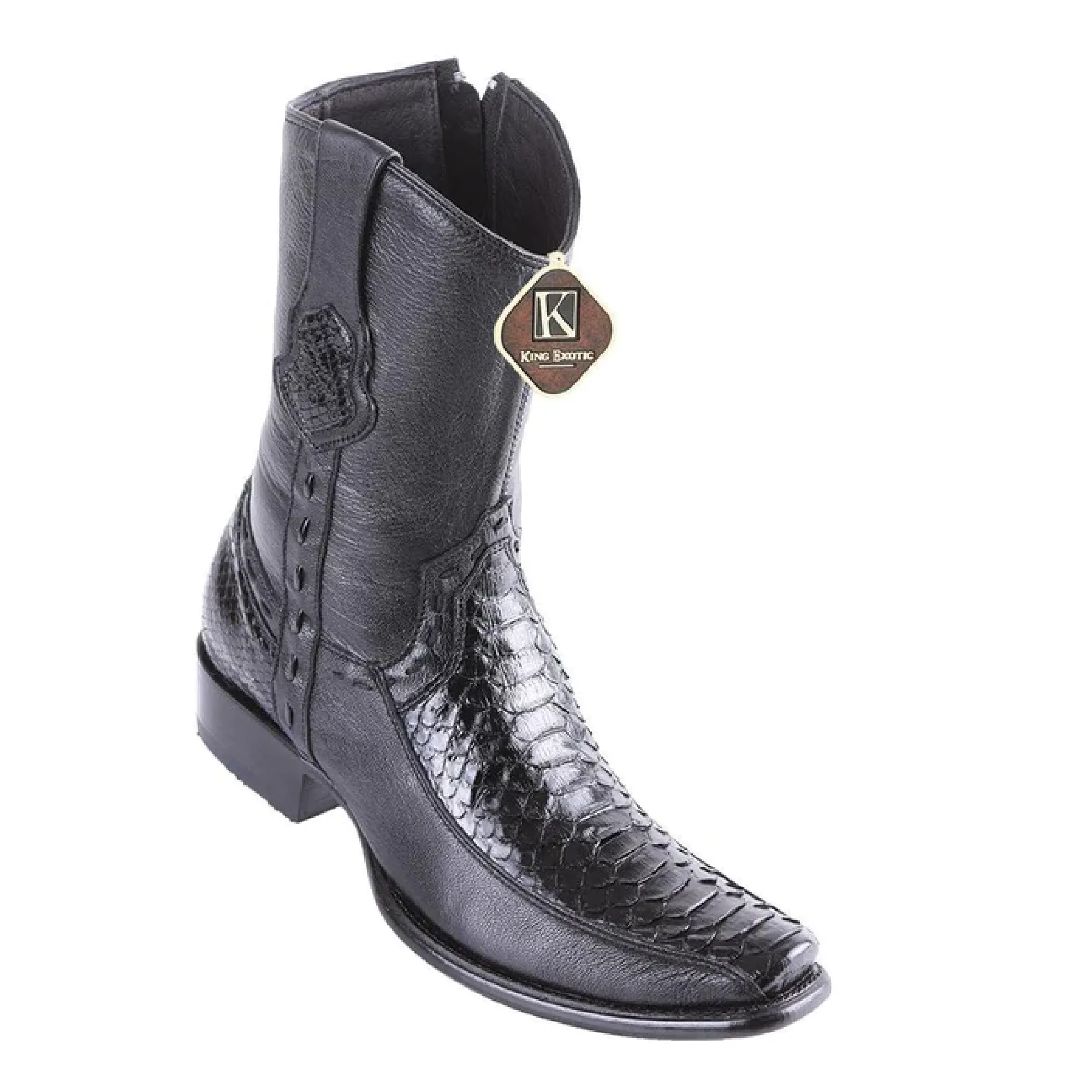King Exotic Boots #479BF5705 Men's Dubai Boot  | Python Y Deer Boots Color Black