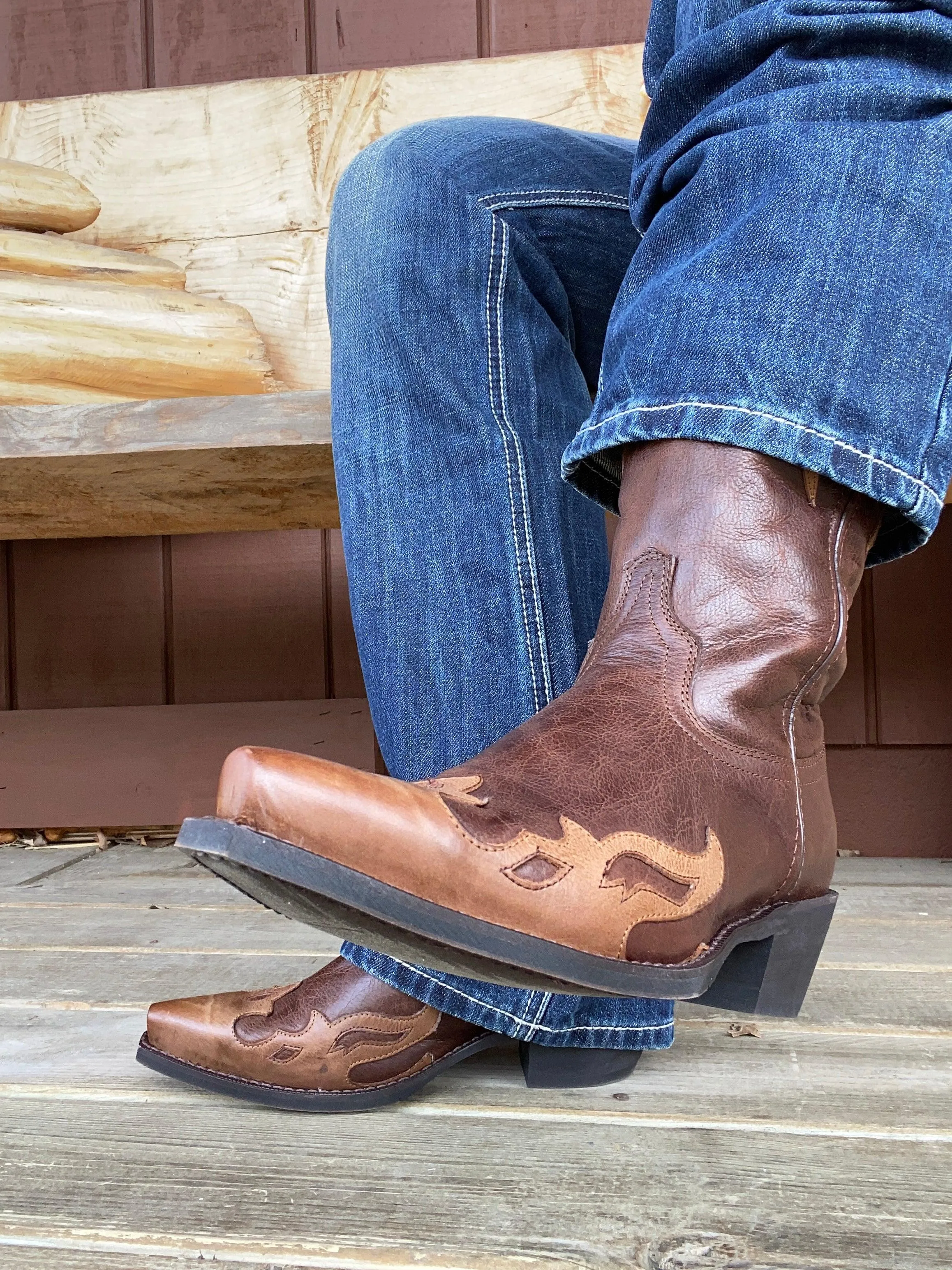 Laredo Men's Lyon Overlay Snip Toe Cowboy Boots 6754