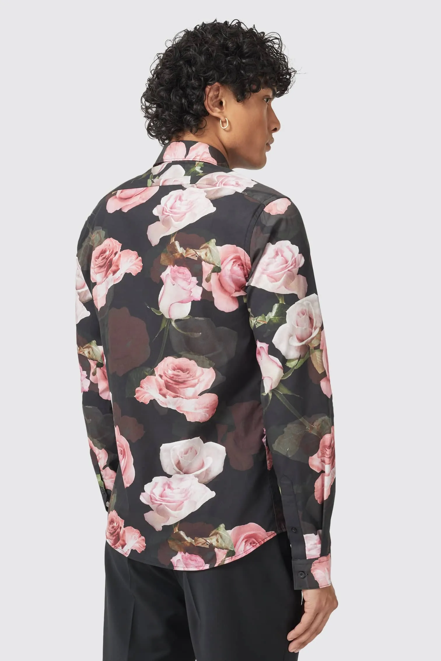 Lincoln Slim Fit Black Floral Cotton Shirt - ARCHIVE