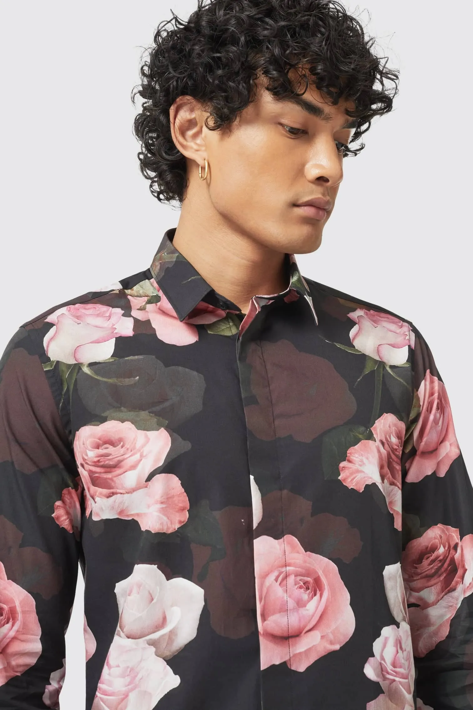 Lincoln Slim Fit Black Floral Cotton Shirt - ARCHIVE