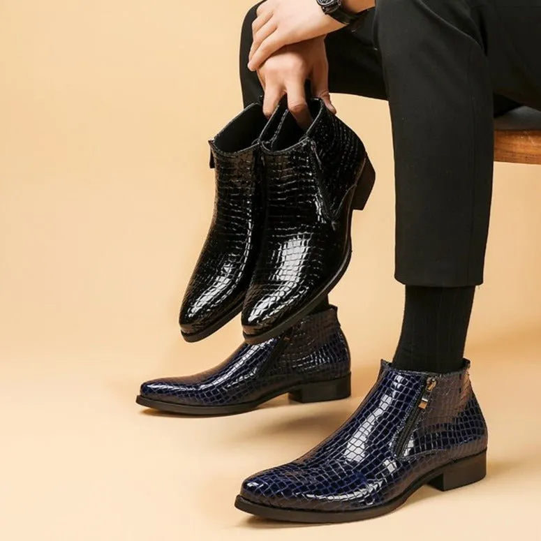 Luxe Serpent Zipper Chelsea Ankle Boots