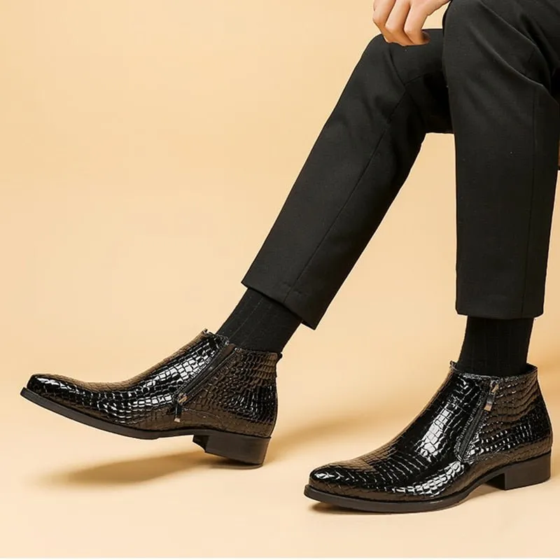 Luxe Serpent Zipper Chelsea Ankle Boots