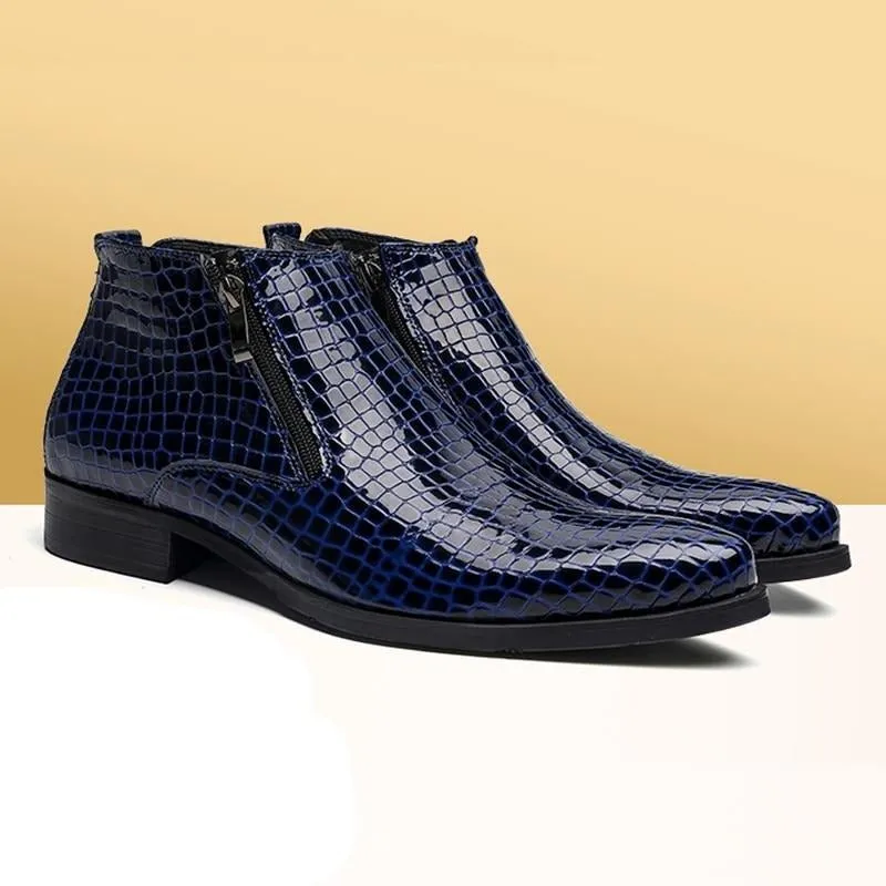 Luxe Serpent Zipper Chelsea Ankle Boots