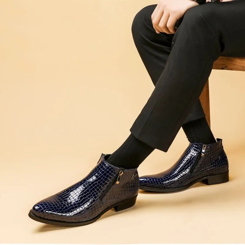 Luxe Serpent Zipper Chelsea Ankle Boots