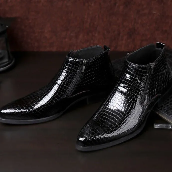 Luxe Serpent Zipper Chelsea Ankle Boots