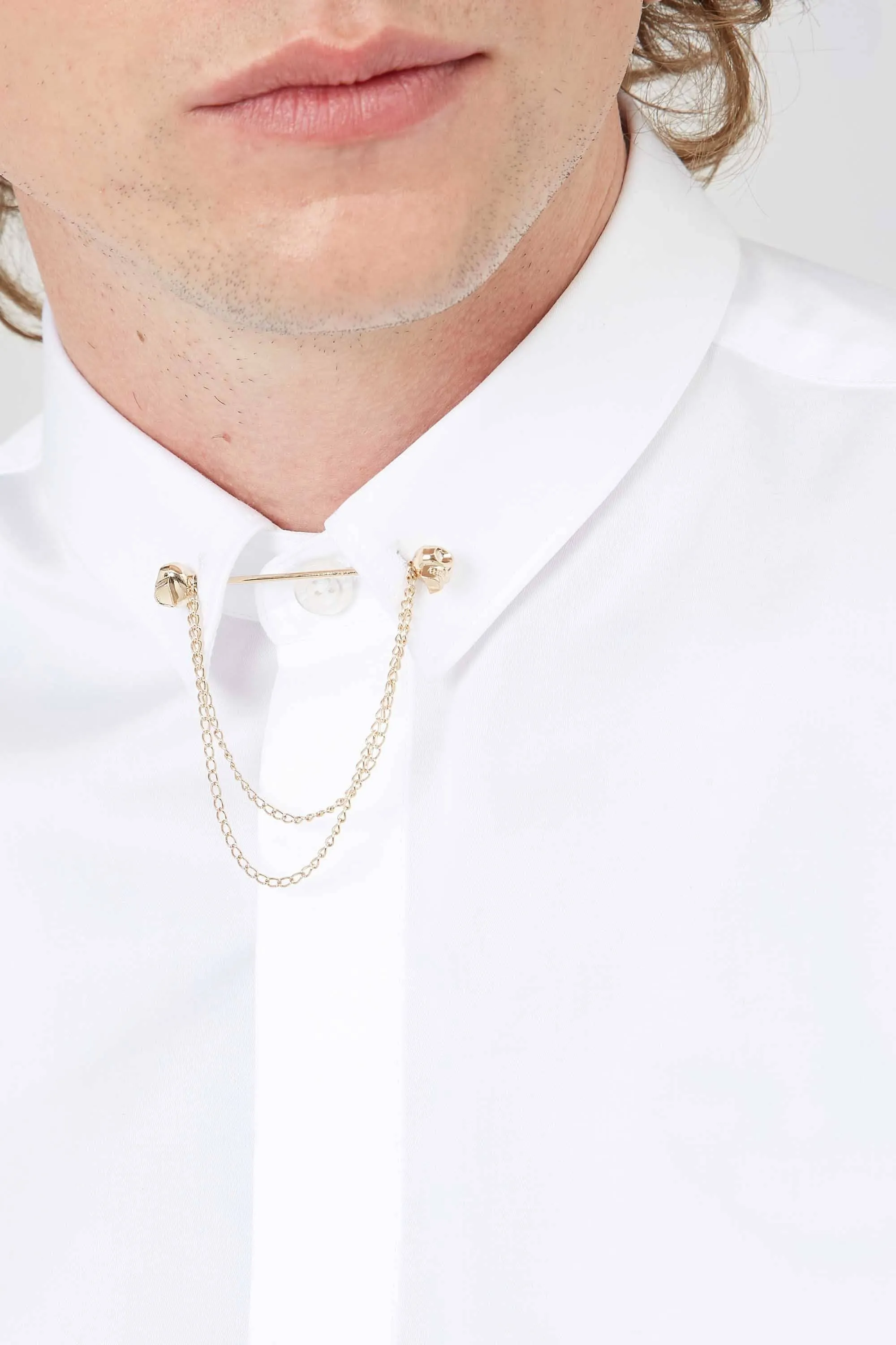 Lynton Skinny Fit White Collar Bar Cotton Shirt