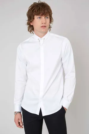 Lynton Skinny Fit White Collar Bar Cotton Shirt