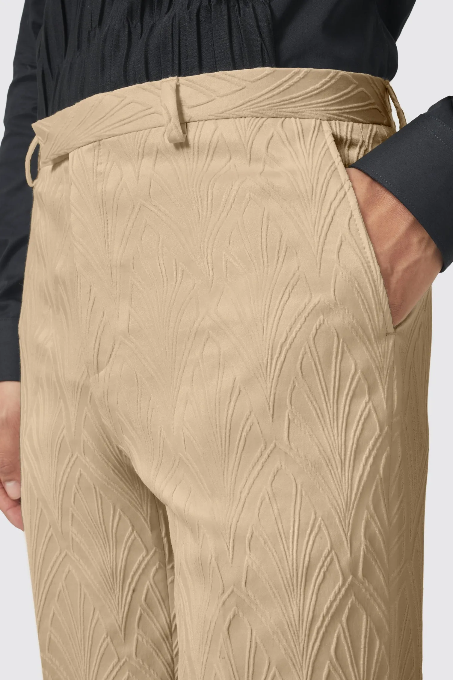Makowski Slim Fit Beige Jacquard Trouser - ARCHIVE