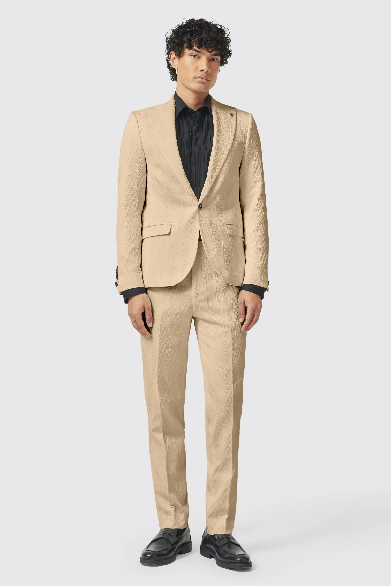 Makowski Slim Fit Beige Jacquard Trouser - ARCHIVE