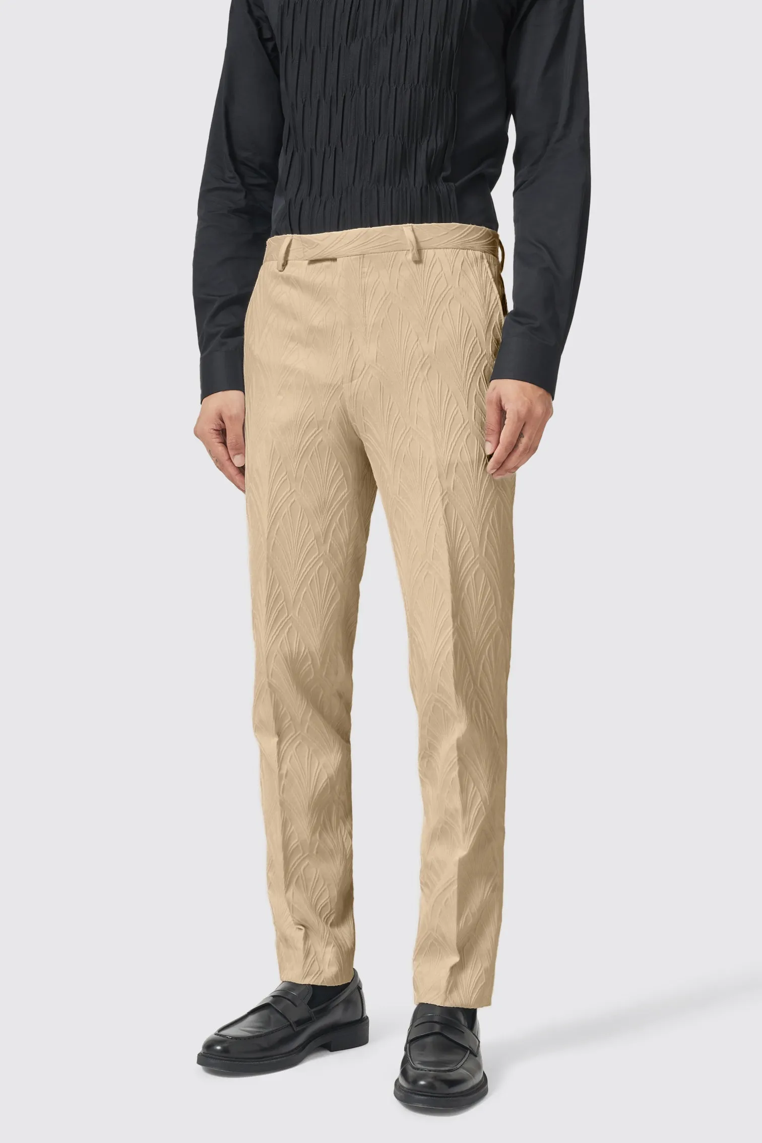 Makowski Slim Fit Beige Jacquard Trouser - ARCHIVE