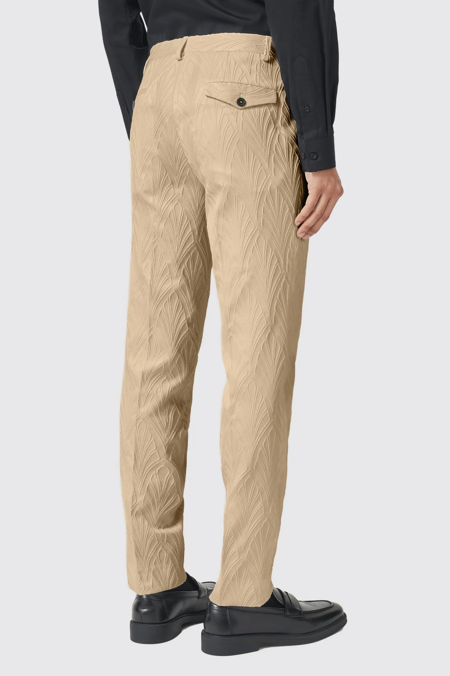 Makowski Slim Fit Beige Jacquard Trouser - ARCHIVE