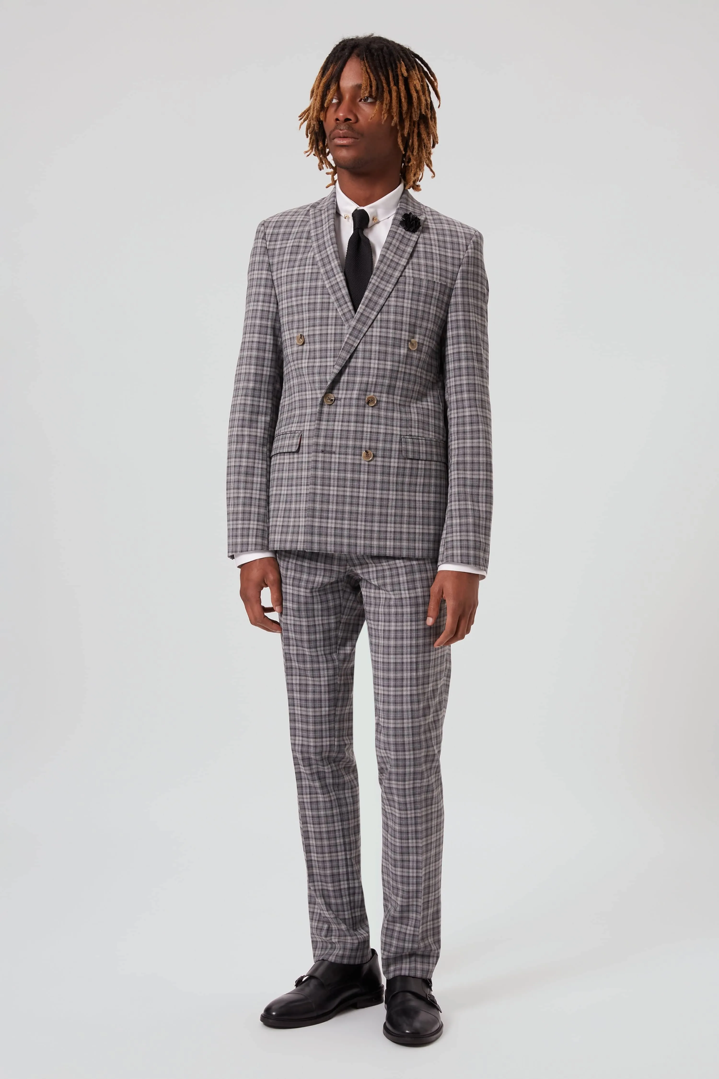 Mepstead Skinny Fit Grey Check Wool Trousers - ARCHIVE