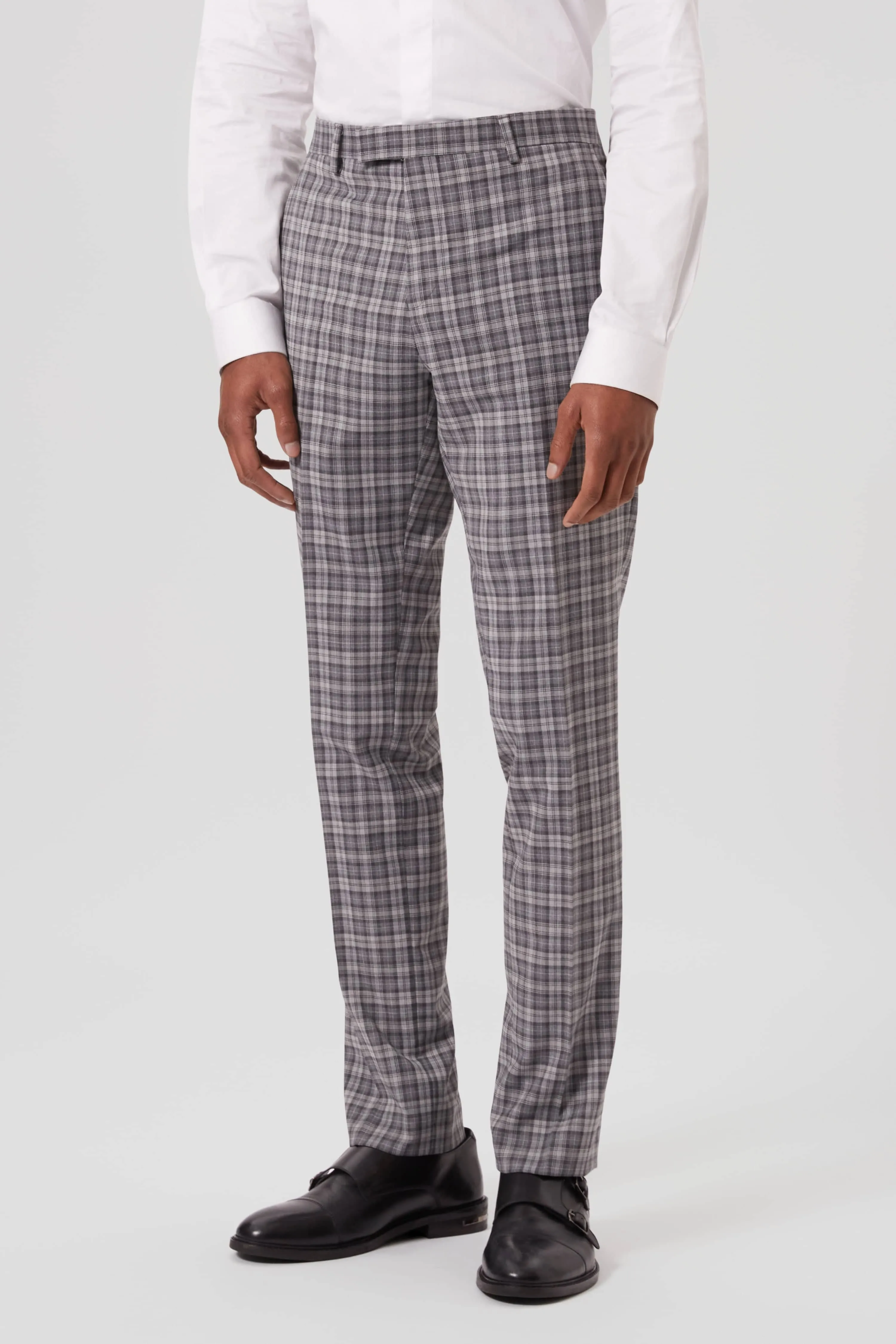 Mepstead Skinny Fit Grey Check Wool Trousers - ARCHIVE