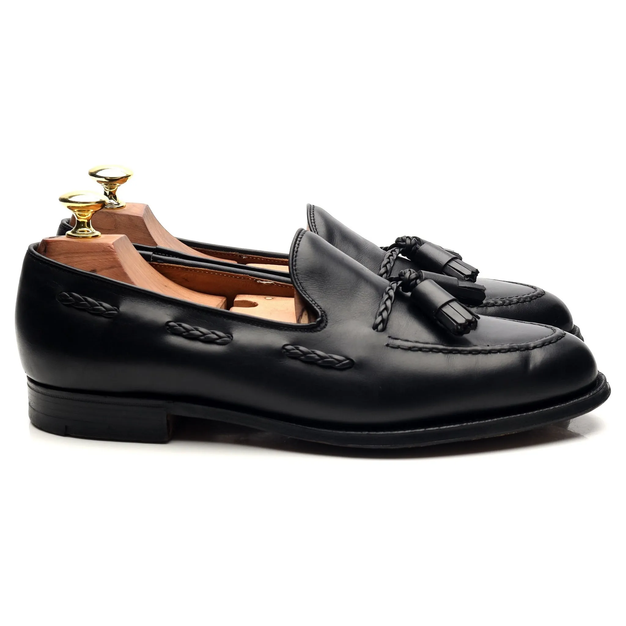 'Millfield' Black Leather Tassel Loafers UK 7 G