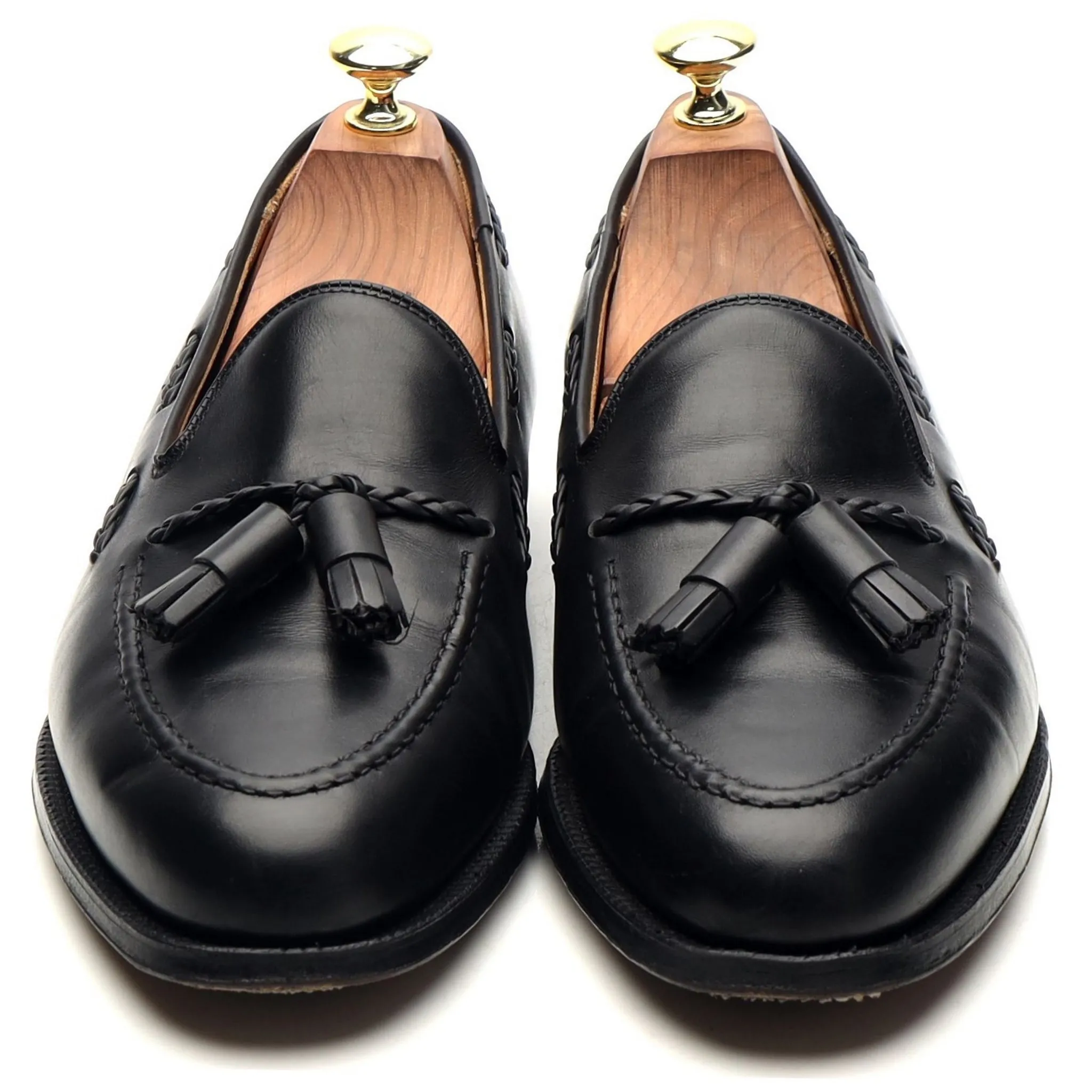 'Millfield' Black Leather Tassel Loafers UK 7 G