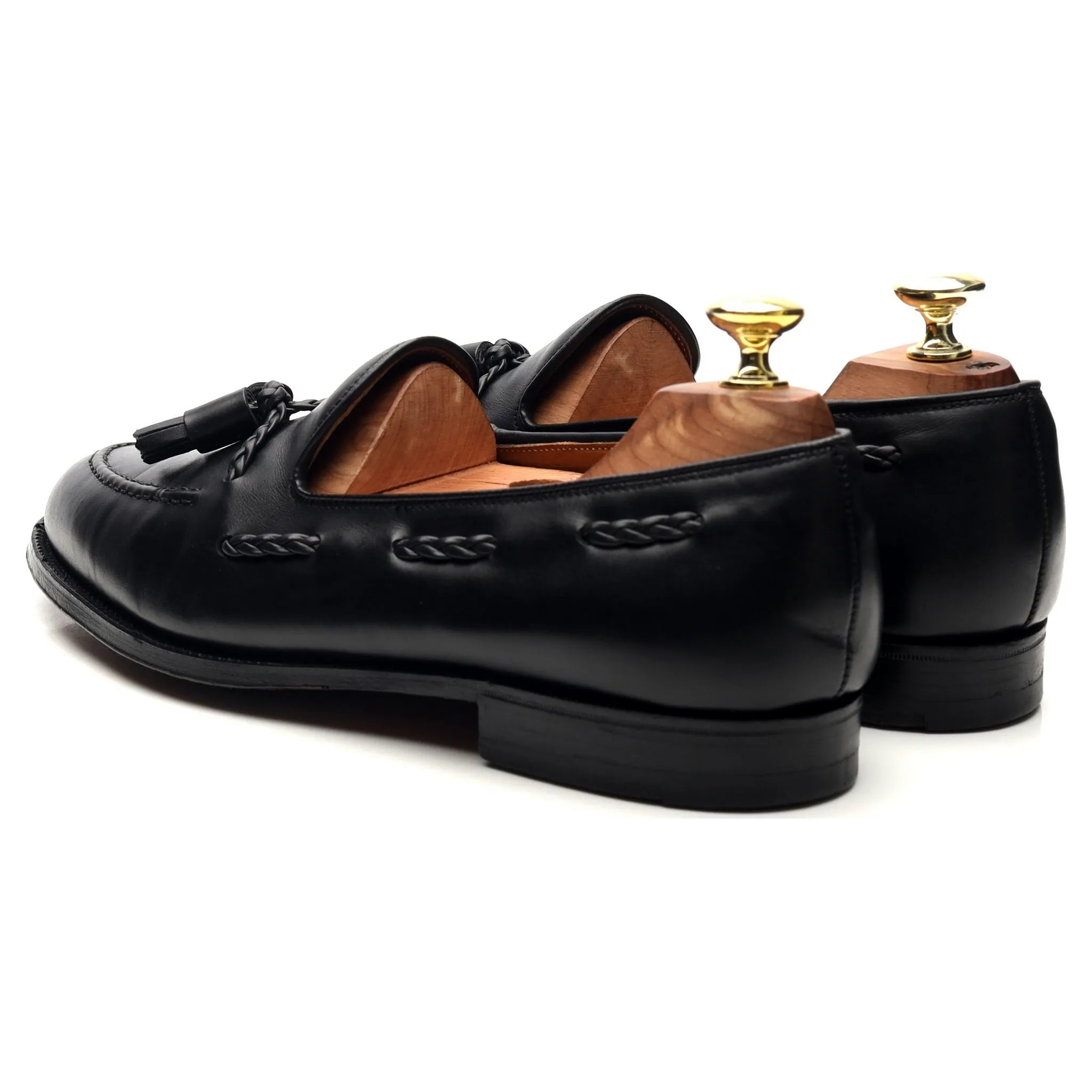 'Millfield' Black Leather Tassel Loafers UK 7 G