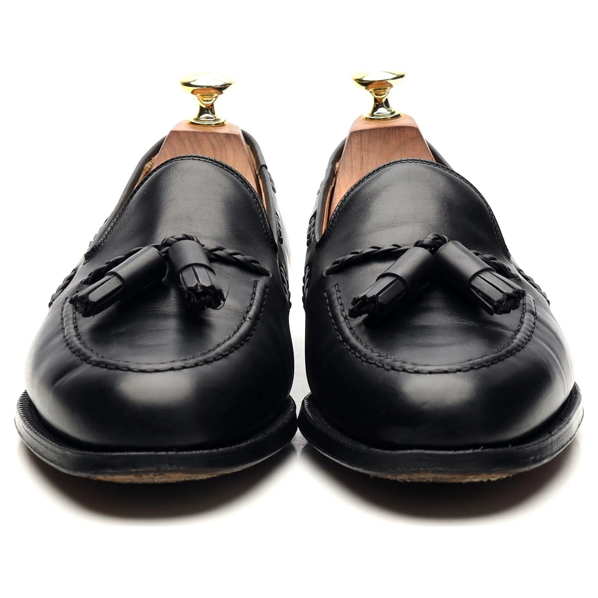 'Millfield' Black Leather Tassel Loafers UK 7 G
