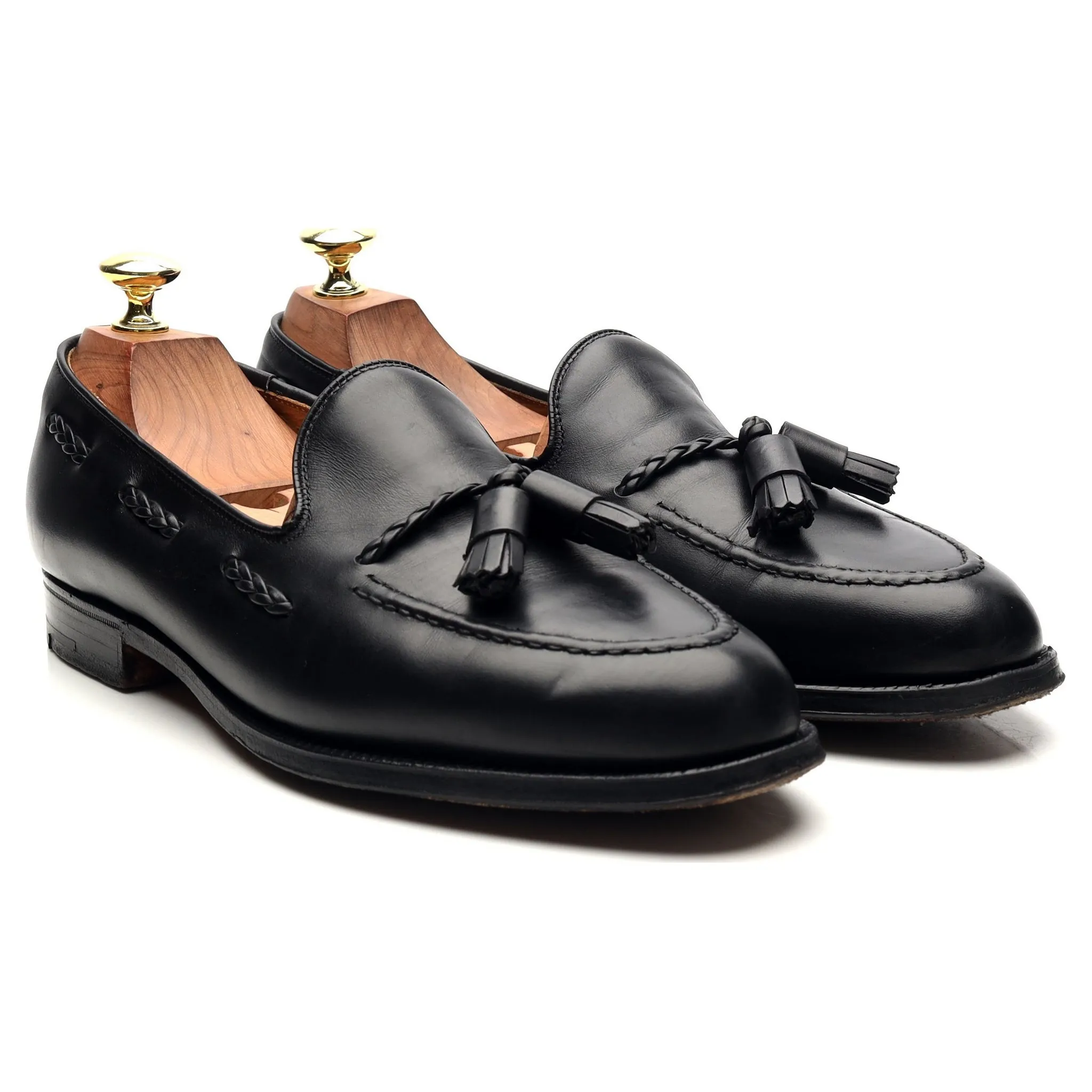 'Millfield' Black Leather Tassel Loafers UK 7 G