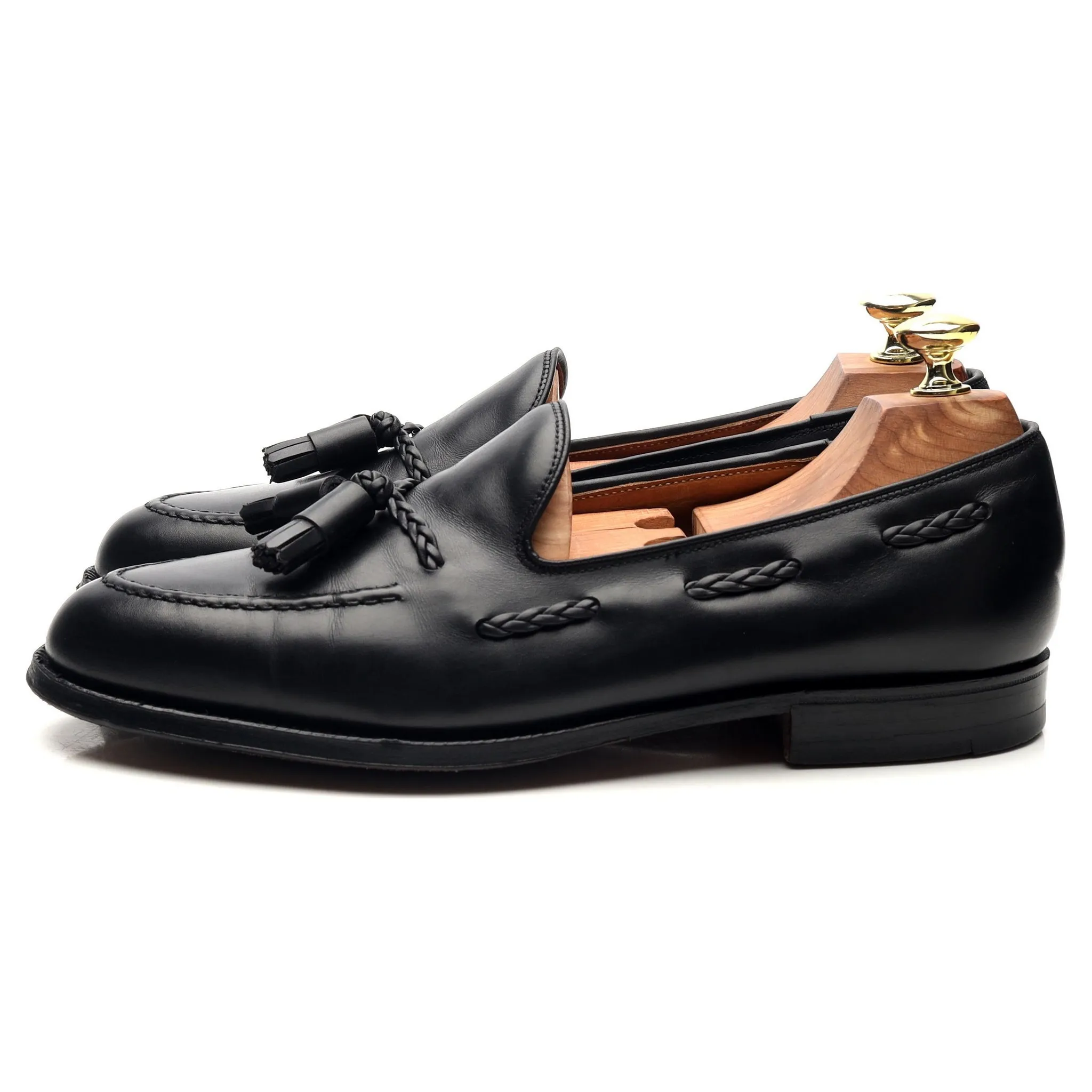 'Millfield' Black Leather Tassel Loafers UK 7 G
