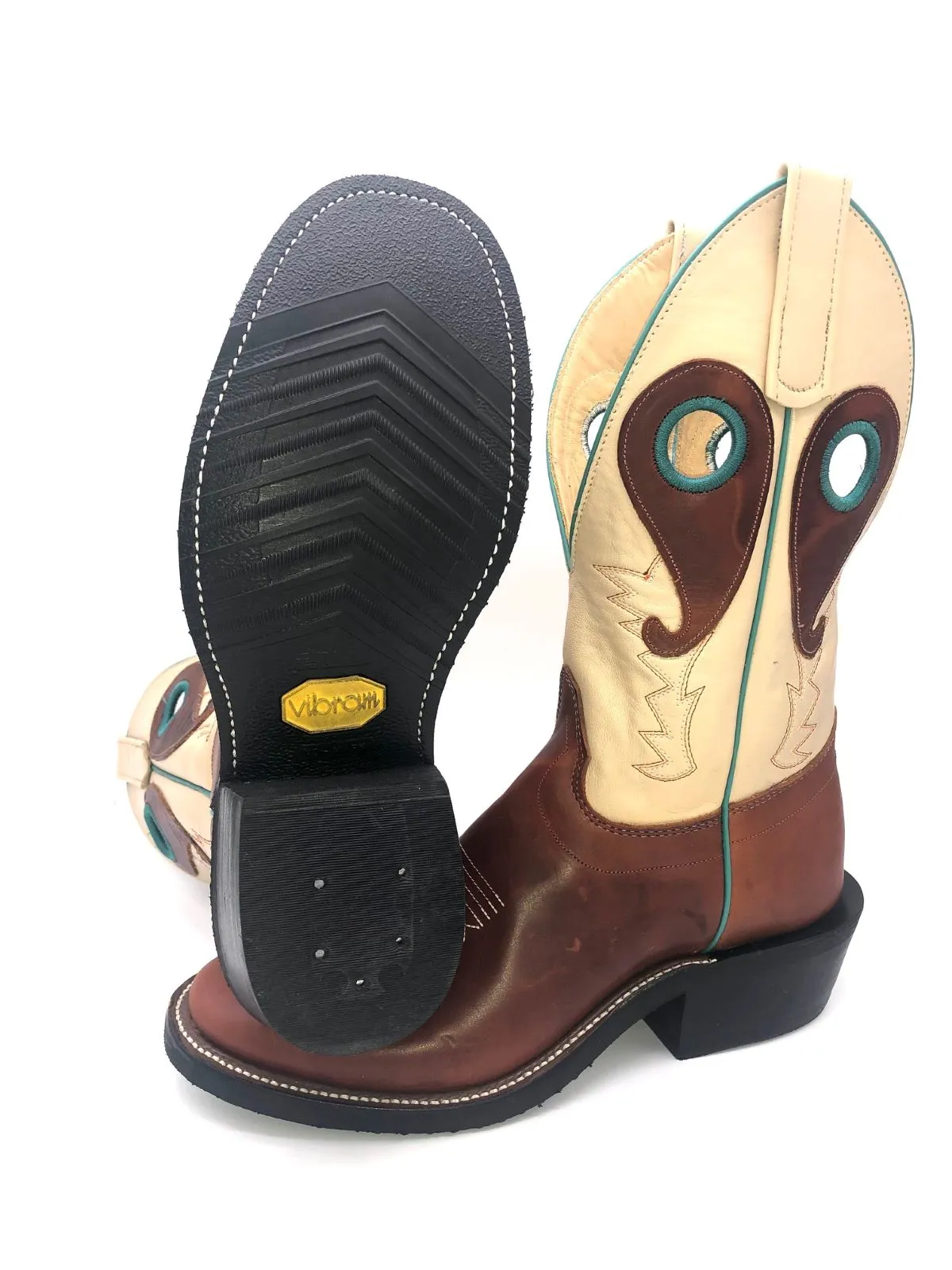 'Olathe' Men's 12" Rough Stock Western Round Toe - Chestnut Oil Latigo / Teal / Cream