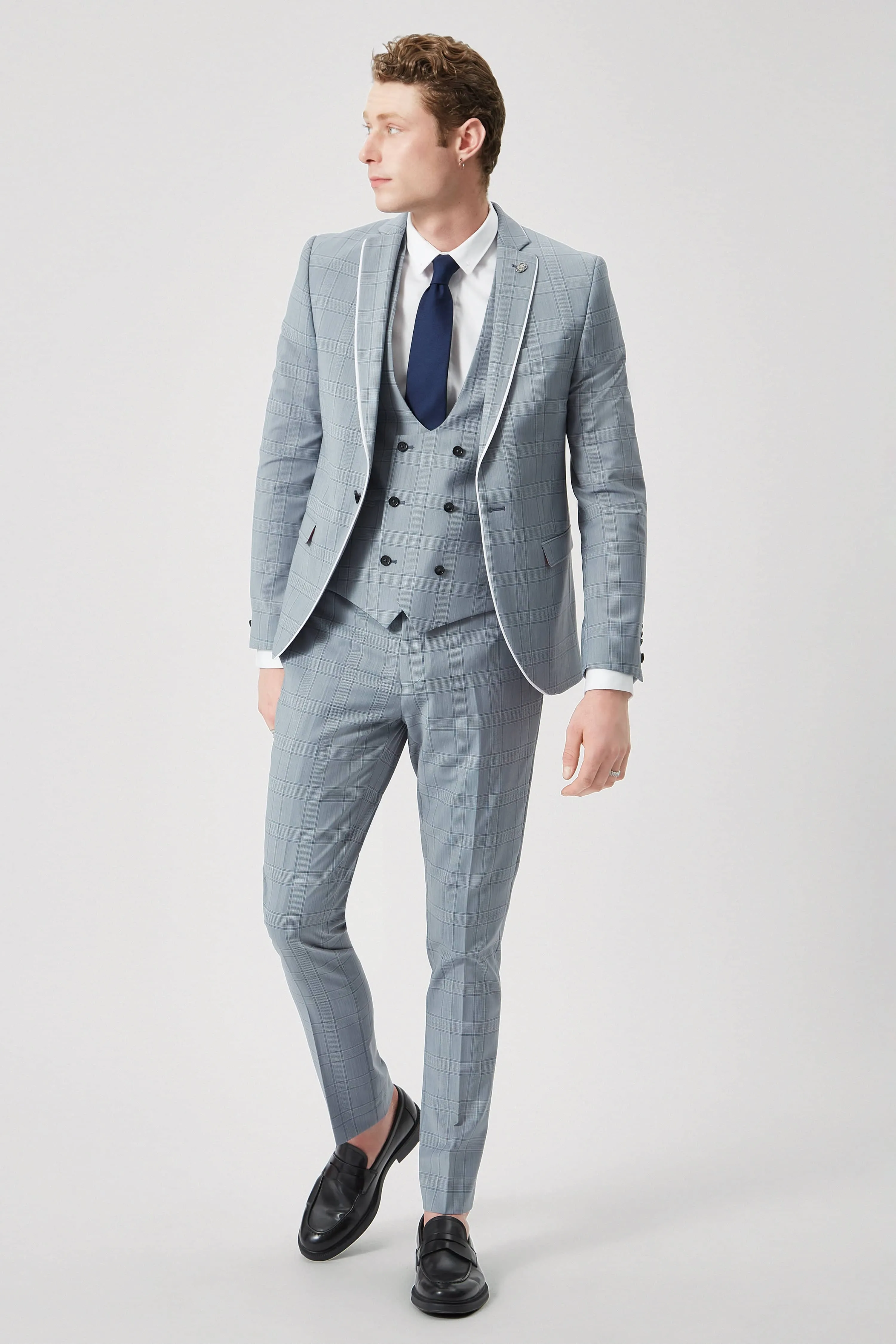Rogers Skinny Fit Blue Check Jacket - ARCHIVE