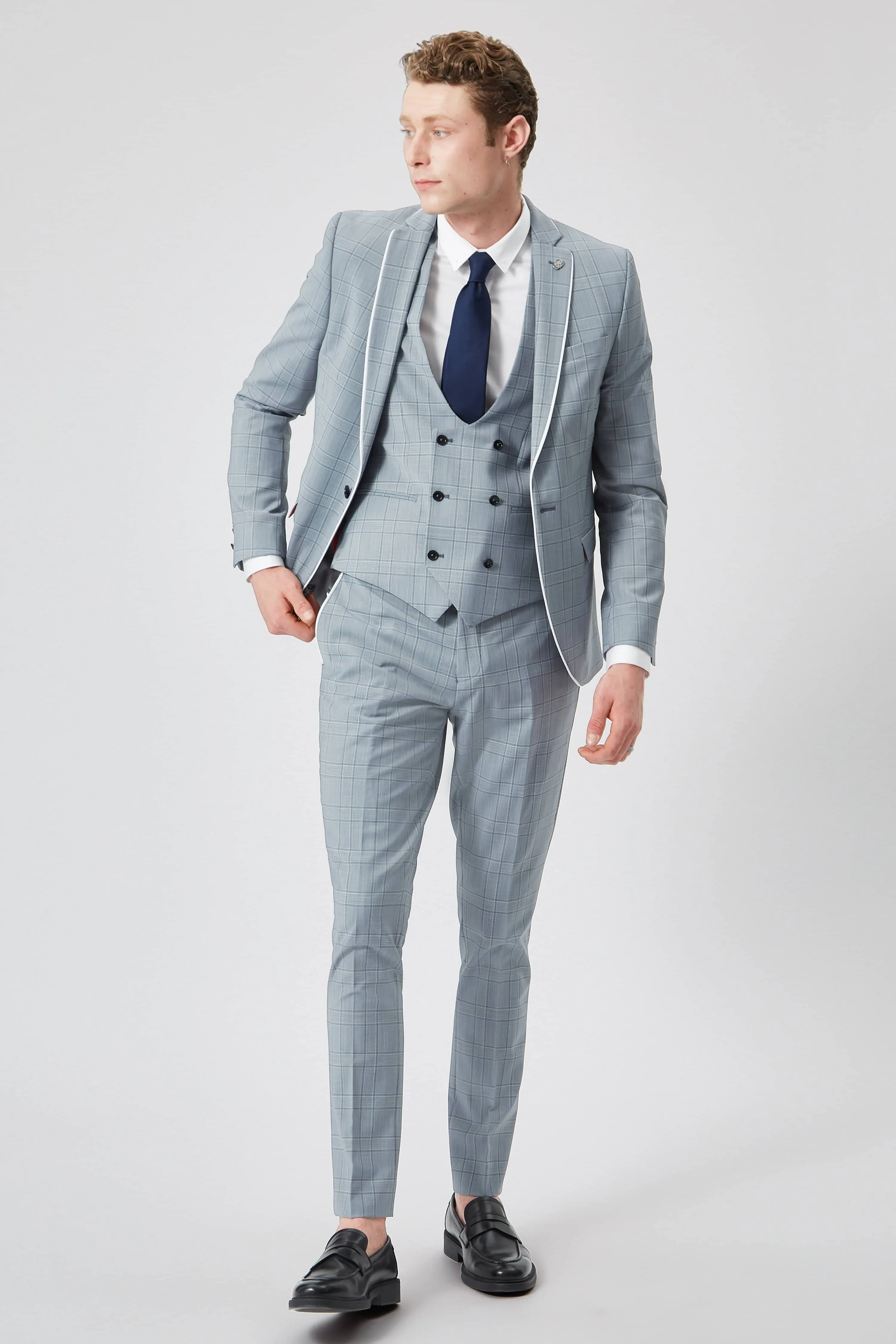 Rogers Skinny Fit Blue Check Trousers - ARCHIVE
