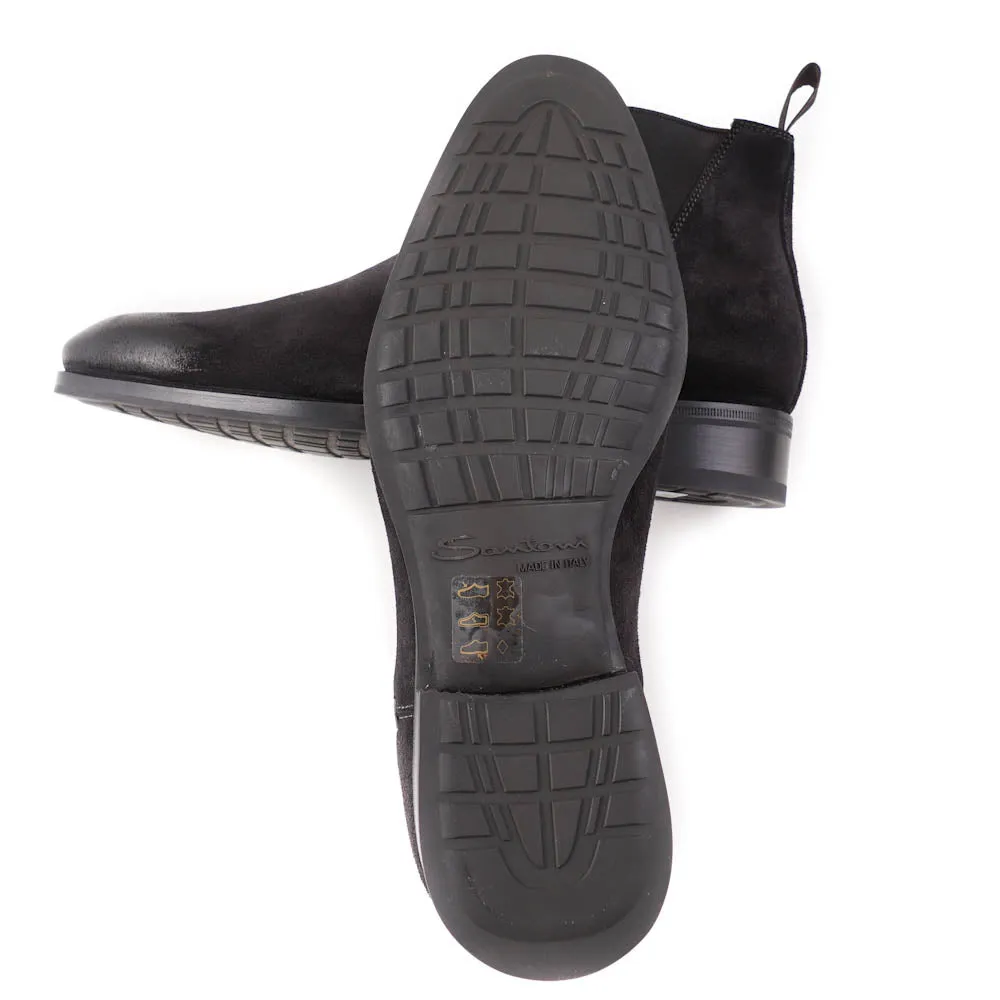 Santoni Chelsea Boot in Black Waxed Suede