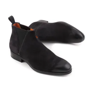 Santoni Chelsea Boot in Black Waxed Suede