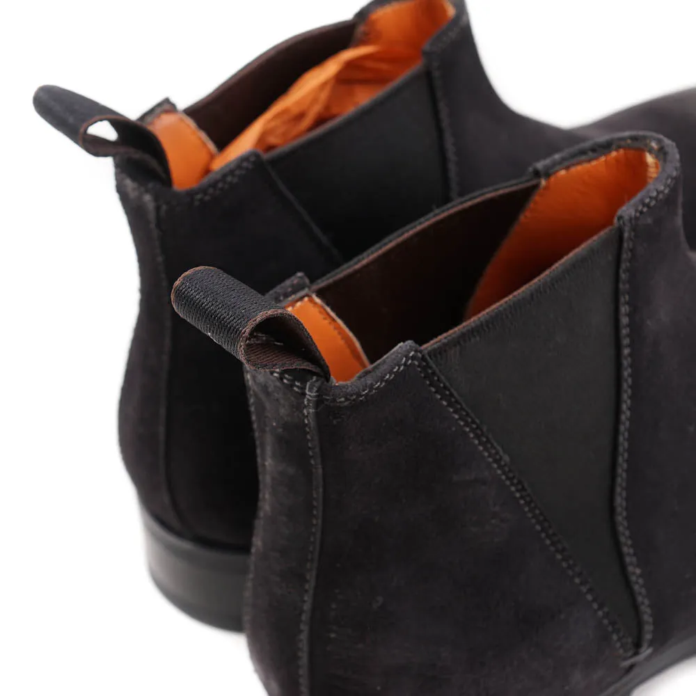 Santoni Chelsea Boot in Black Waxed Suede