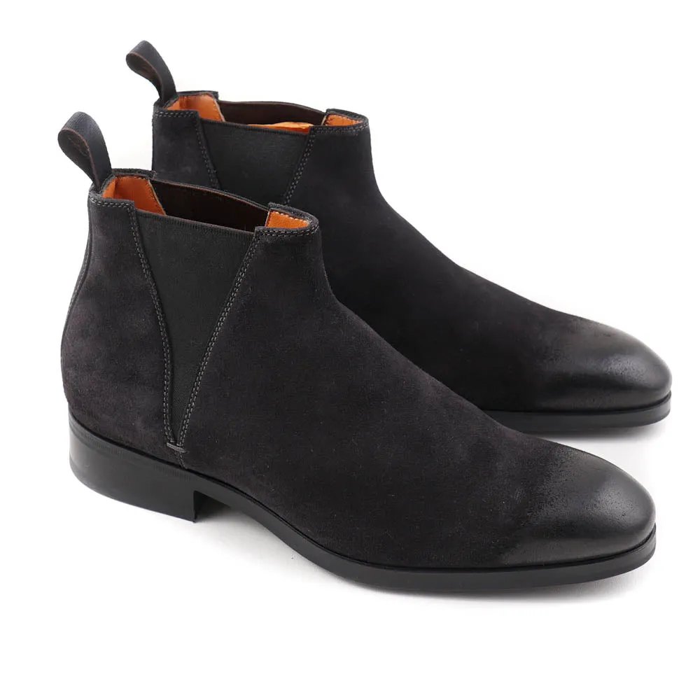 Santoni Chelsea Boot in Black Waxed Suede