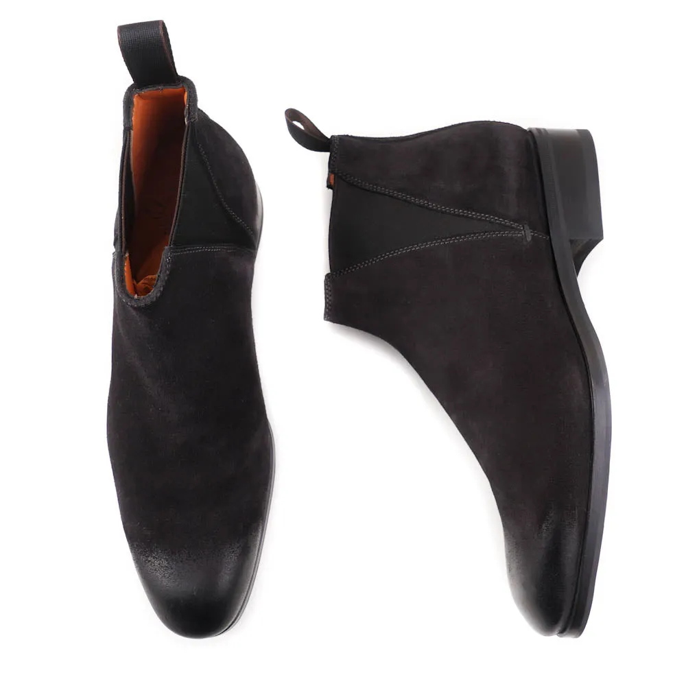 Santoni Chelsea Boot in Black Waxed Suede